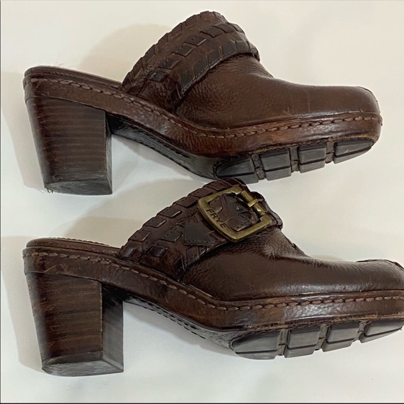 Frye Leather Harness Wooden Heels Mules - Picture 2 of 7